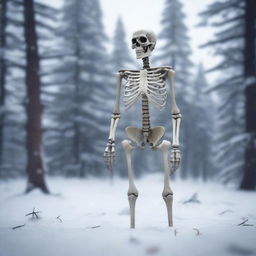 A detailed image of a skeleton standing in the snow