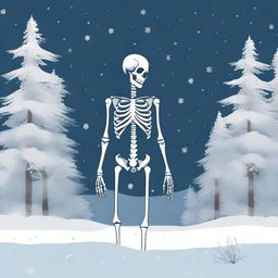 A detailed image of a skeleton standing in the snow