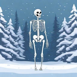 A detailed image of a skeleton standing in the snow