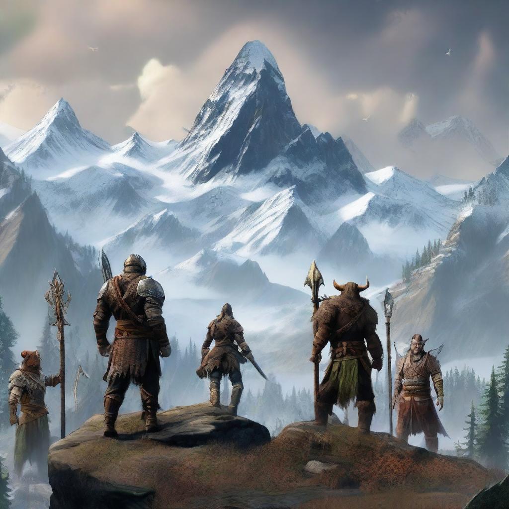 A vibrant and detailed image featuring various characters and elements from the game Skyrim, each representing different popular mods