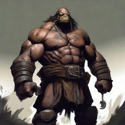 Black and brown ex-pirate Tortle barbarian with a broad, muscular frame and a weathered shell marked by countless battles