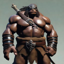 Black and brown ex-pirate Tortle barbarian with a broad, muscular frame and a weathered shell marked by countless battles