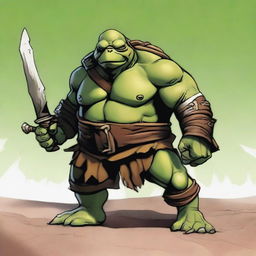 Create an image of an olive-green ex-pirate Tortle barbarian with a broad, muscular frame and a weathered shell marked by countless battles