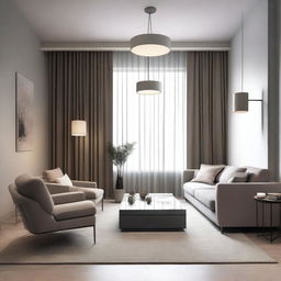 A beautifully designed modern interior space featuring sleek furniture, elegant lighting, and tasteful decorations