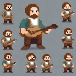 Create a series of frames that together form a walking animation of a bard character in pixel art style