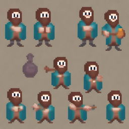 Create a series of frames that together form a walking animation of a bard character in pixel art style