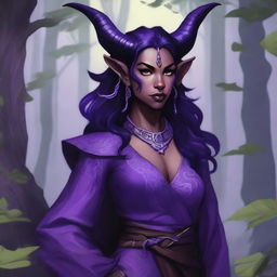 A detailed illustration of a female Tiefling druid from Dungeons & Dragons