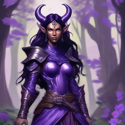 A detailed illustration of a female Tiefling druid from Dungeons & Dragons