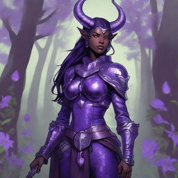 A detailed illustration of a female Tiefling druid from Dungeons & Dragons