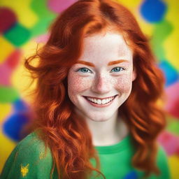 A vibrant and lively 18-year-old redhead girl with a cheerful expression