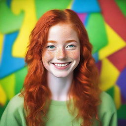 A vibrant and lively 18-year-old redhead girl with a cheerful expression