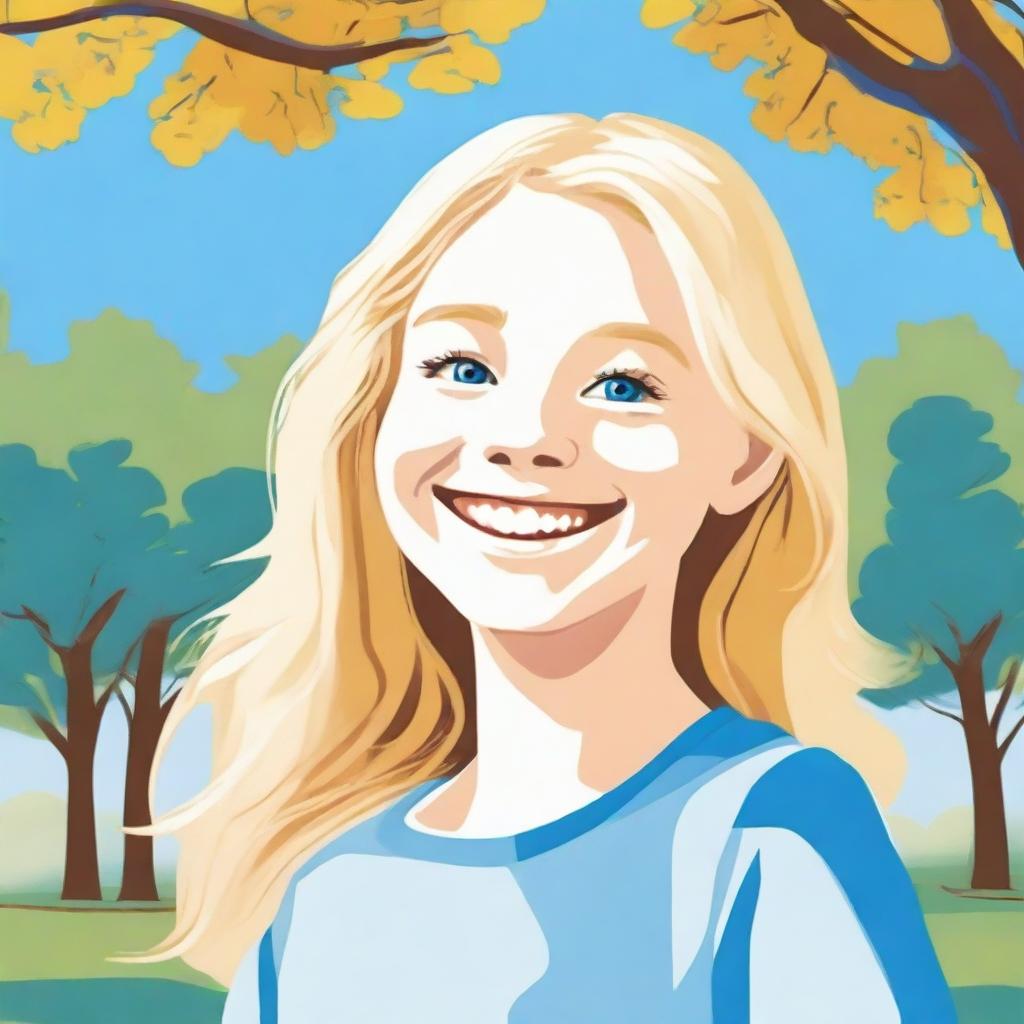 A detailed illustration of a blonde 12-year-old girl