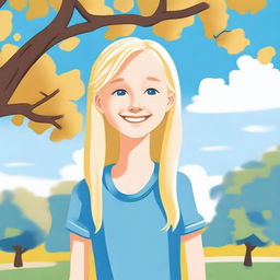 A detailed illustration of a blonde 12-year-old girl