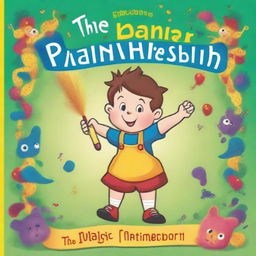 Create a book cover for 'The Magic Paintbrush' with a playful, cartoonish design