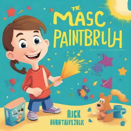 Create a book cover for 'The Magic Paintbrush' with a playful, cartoonish design