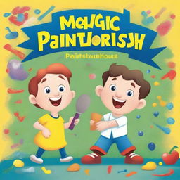 Create a book cover for 'The Magic Paintbrush' featuring a playful, cartoonish design