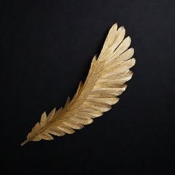 Produce an image of a simple, drawable left wing, using a vibrant gold color for the wing set against a stark black wallpaper for contrast.