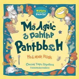 Create a book cover for 'The Magic Paintbrush' featuring a playful, cartoonish design