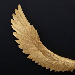 Produce an image of a simple, drawable left wing, using a vibrant gold color for the wing set against a stark black wallpaper for contrast.