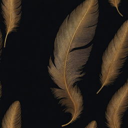 Generate a detailed image of a left wing ideal for drawing, featuring intricate feather details in radiant gold, contrasted against a deep black wallpaper.