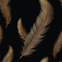 Generate a detailed image of a left wing ideal for drawing, featuring intricate feather details in radiant gold, contrasted against a deep black wallpaper.