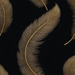 Generate a detailed image of a left wing ideal for drawing, featuring intricate feather details in radiant gold, contrasted against a deep black wallpaper.