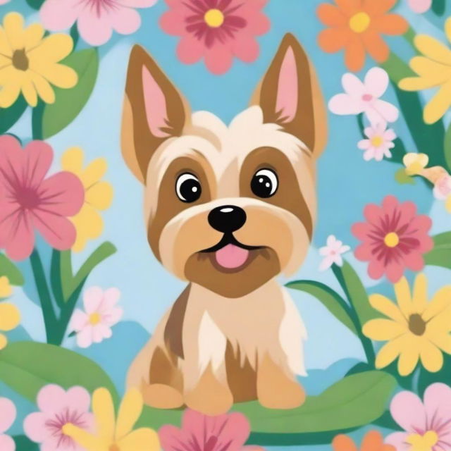 A cute Yorkshire Terrier dog illustrated in a classic Disney cartoon style