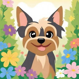 A cute Yorkshire Terrier dog illustrated in a classic Disney cartoon style