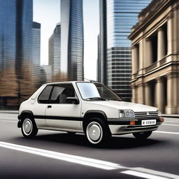 A modernized version of the classic Peugeot 205, featuring sleek and contemporary design elements