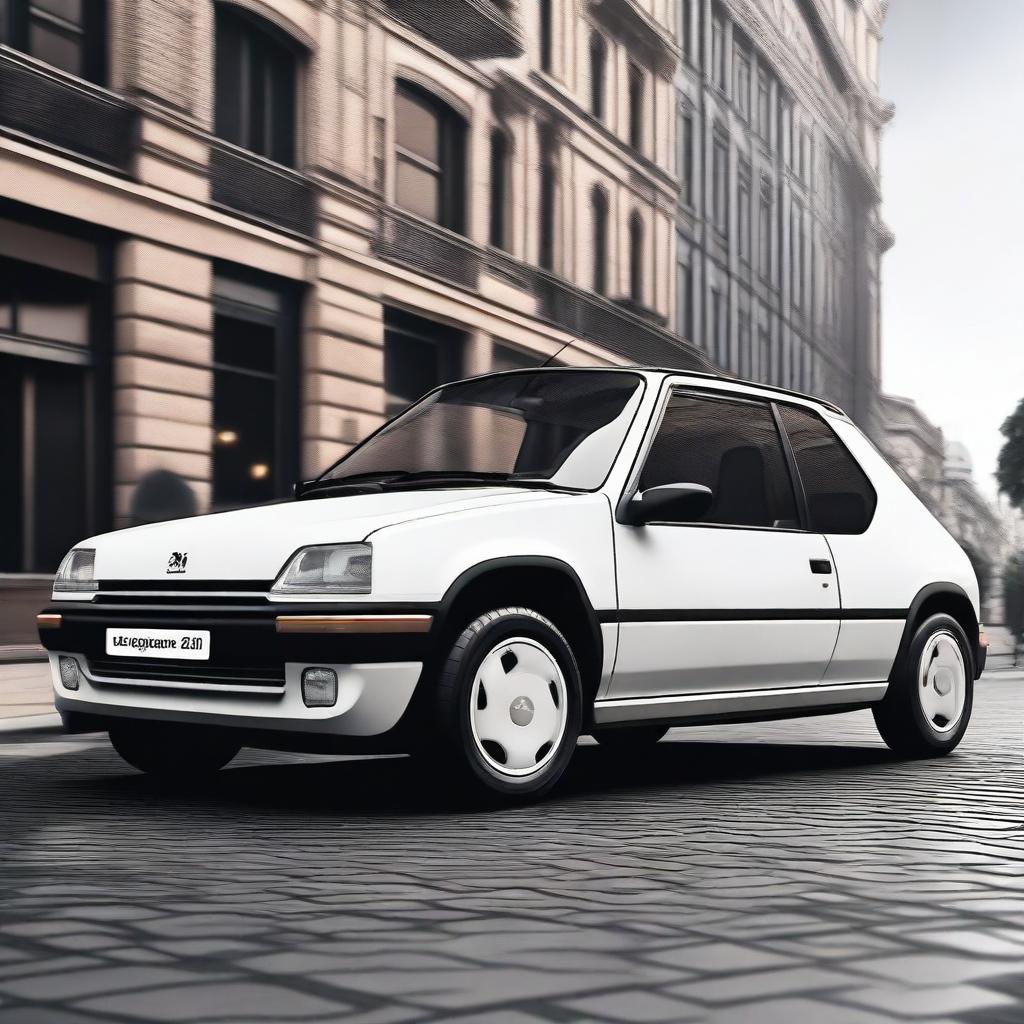 A modernized version of the classic Peugeot 205, featuring sleek and contemporary design elements