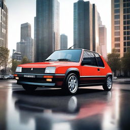 A modernized version of the classic Peugeot 205, featuring sleek and contemporary design elements