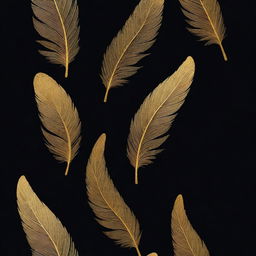 Produce an image of a simplified, drawable left wing, stylized in a radiant gold color set against a stark black wallpaper. The design should emphasize the wing structure rather than individual feathers.