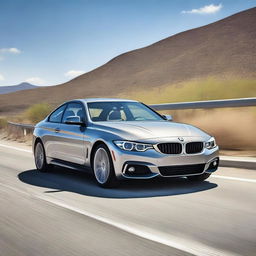 A detailed and realistic image of a 2017 BMW 4 Series driving on a highway