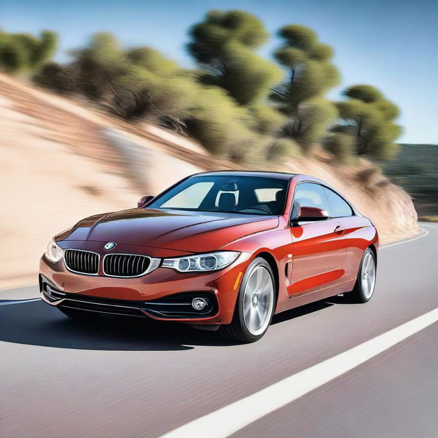 A detailed and realistic image of a 2017 BMW 4 Series driving on a highway