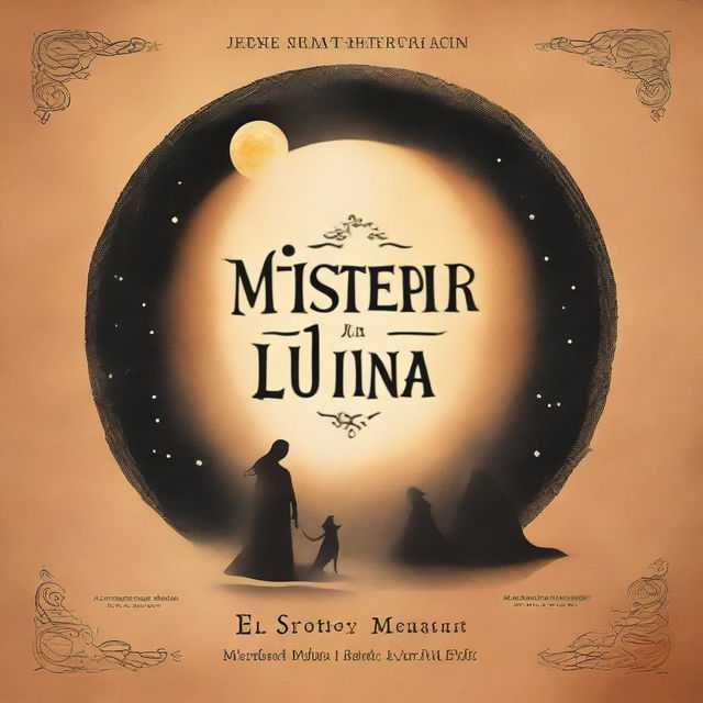 Create an astonishing plain book cover with the title 'El misterio de la Luna' and the author's name written in a delicate script font at the bottom