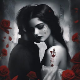 A dark-themed book cover featuring two lovers