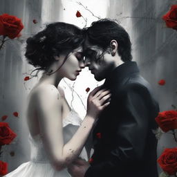 A dark-themed book cover featuring two lovers