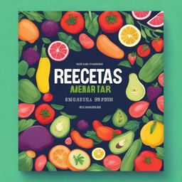 A vibrant and inviting book cover for a vegan recipe book in Spanish