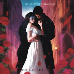 A colorful, dark-themed book cover featuring two lovers