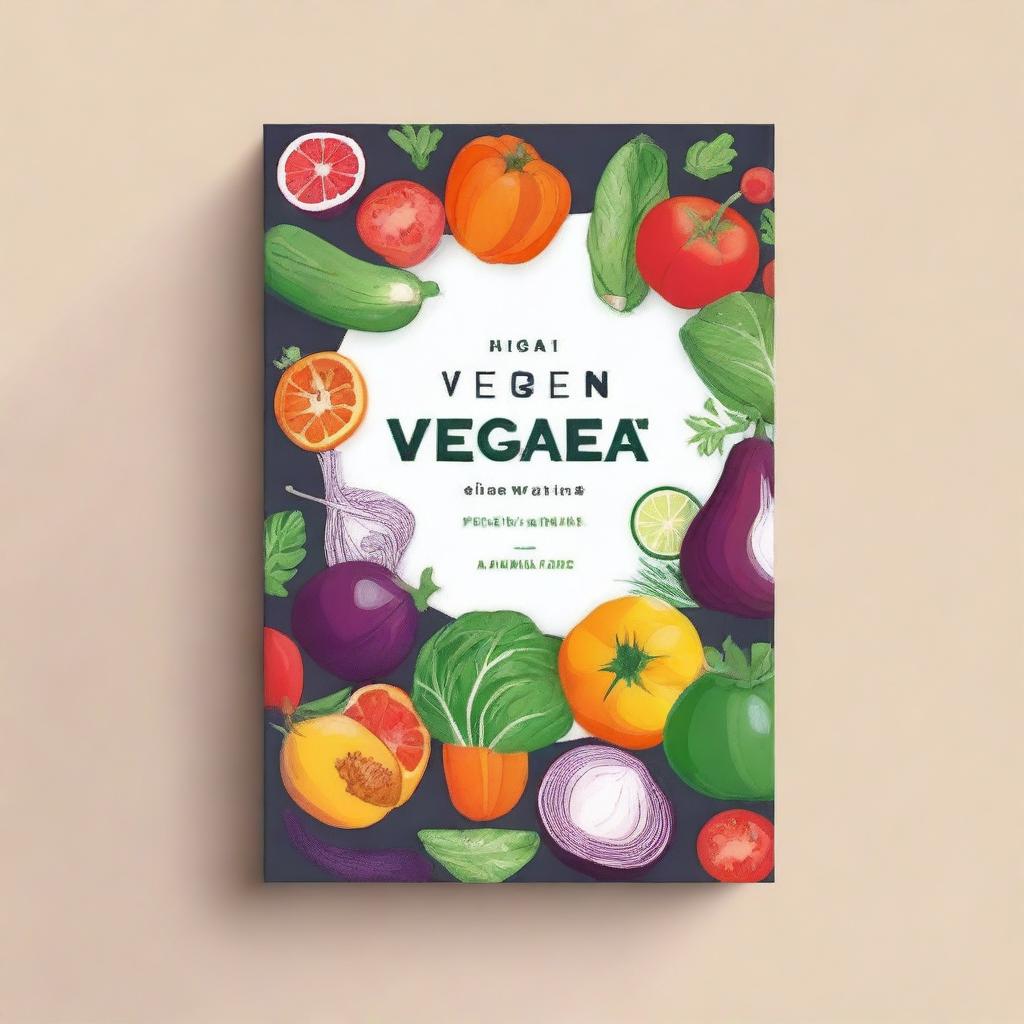 A modern and elegant book cover for a vegan recipe book in Spanish