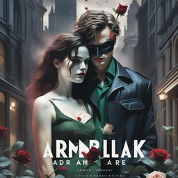 A colorful, dark-themed book cover inspired by 'The Dark Knight' movie poster, featuring two younger lovers