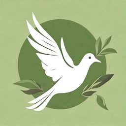 Create an image of a flying dove holding an olive branch in its mouth, facing left