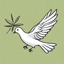 Create an image of a flying dove holding an olive branch in its mouth, facing left