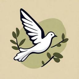 Create an image of a flying dove holding an olive branch in its mouth, facing left