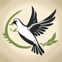 Create an image of a flying dove holding an olive branch in its mouth, facing left