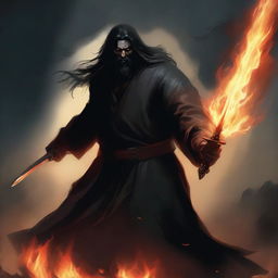 A dark brown orc man with long black hair and a beard, dressed in black robes