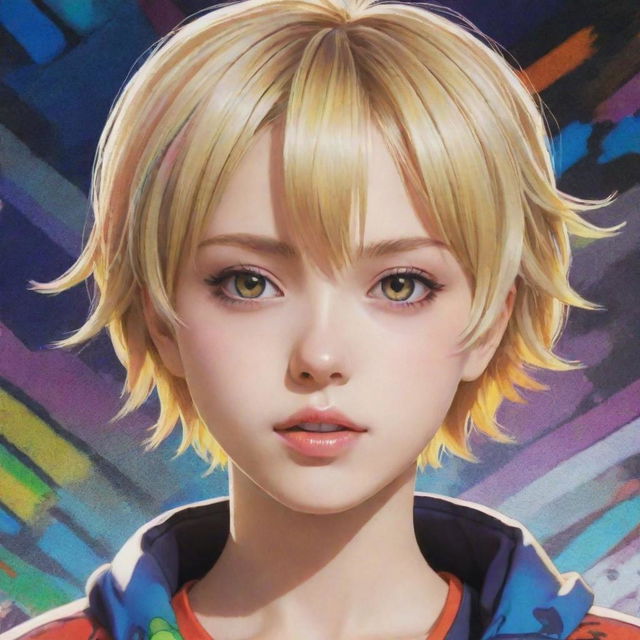 A beautiful short, blonde-haired girl represented in anime style, showcasing vibrant colors and intricate detail.