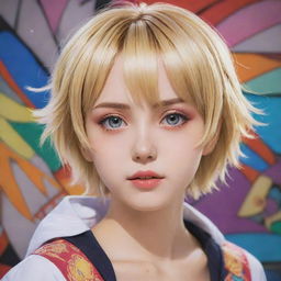 A beautiful short, blonde-haired girl represented in anime style, showcasing vibrant colors and intricate detail.