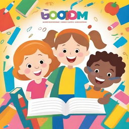 A colorful and inviting school cover page featuring happy children, books, and school supplies