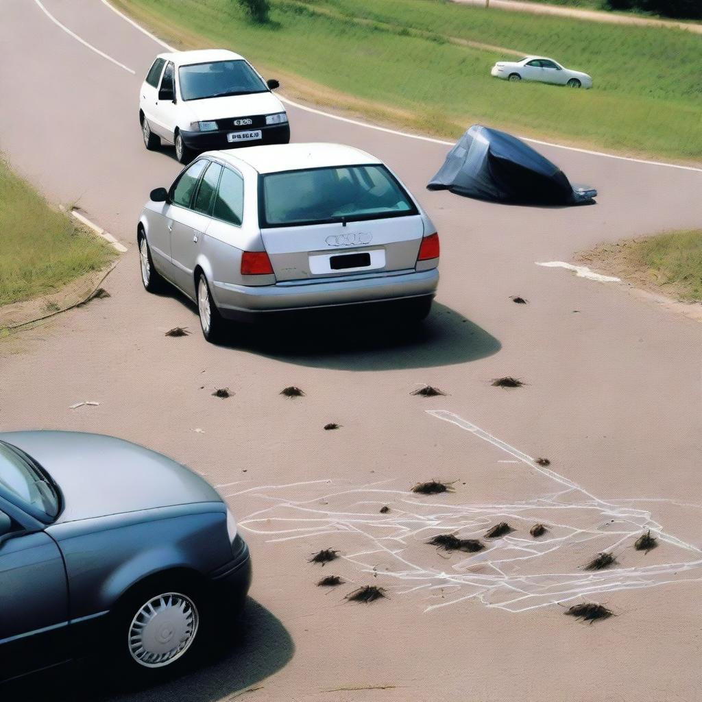 A dramatic crime scene on a highway